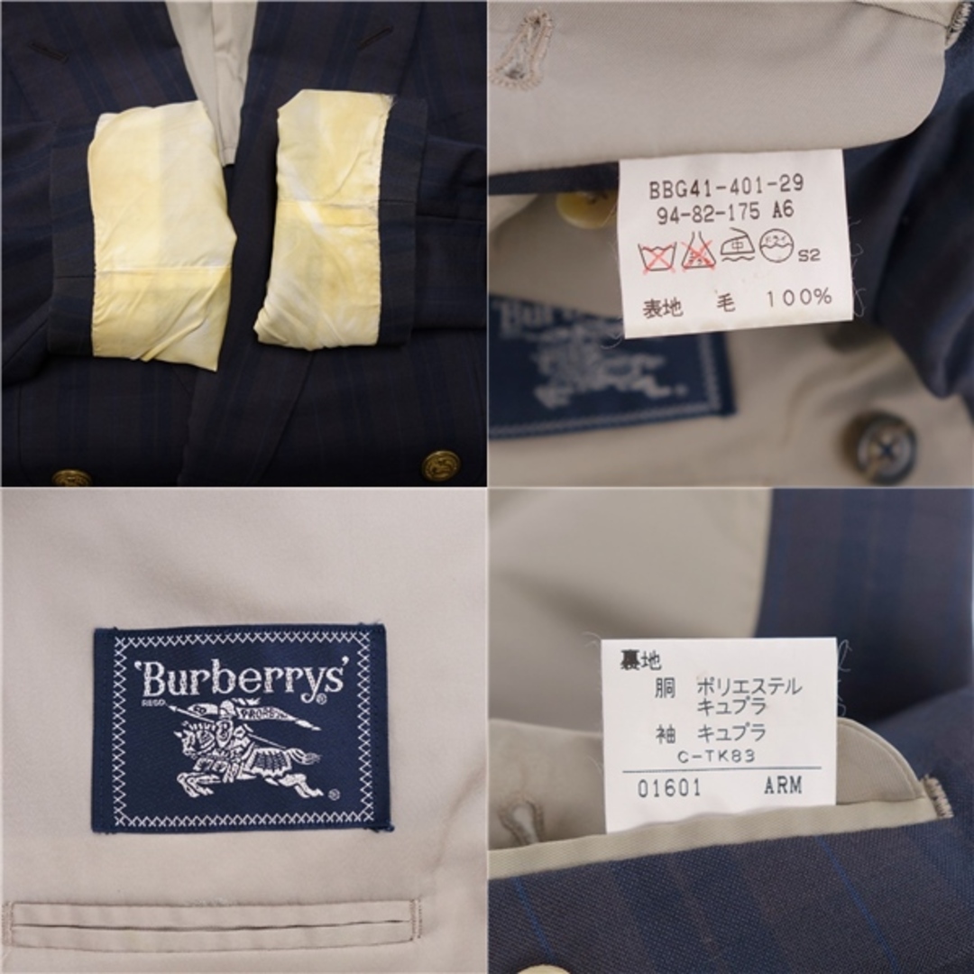 BURBERRY(バーバリー)のVintage バーバリー Burberrys ジャケット テーラードジャケット ダブルブレスト 背抜き アウター メンズ 94-82-175(L相当) グレー/ネイビー メンズのジャケット/アウター(テーラードジャケット)の商品写真