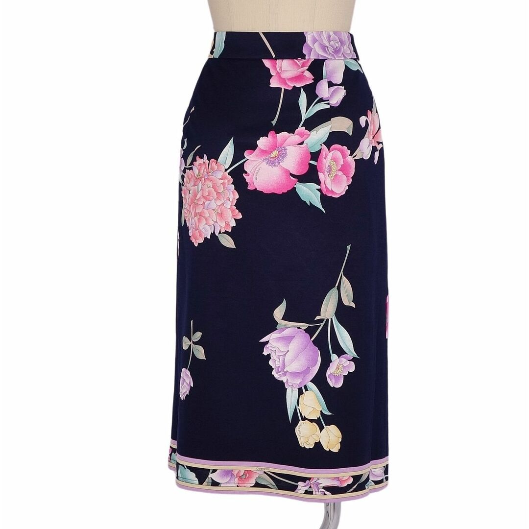 極美品 レオナール LEONARD FASHION スカート タイトスカート ひざ丈 花柄 総柄 コットン ボトムス レディース 70(M相当) マルチカラー