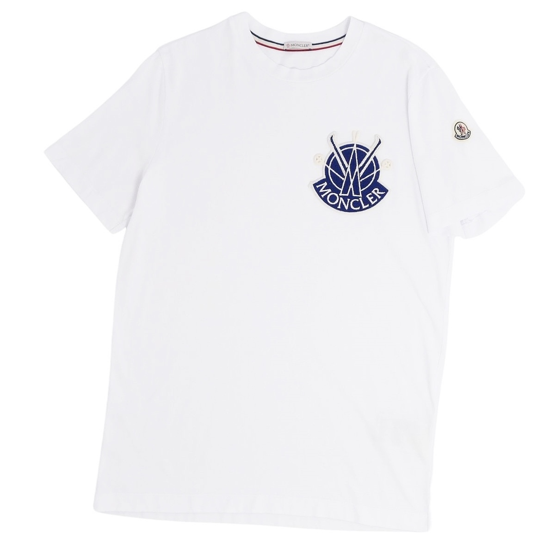 美品 モンクレール MONCLER Tシャツ 2021年 カットソー 半袖 ショートスリーブ ロゴワッペン トップス メンズ S ホワイト |  フリマアプリ ラクマ