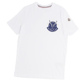 モンクレール(MONCLER)の美品 モンクレール MONCLER Tシャツ 2021年 カットソー 半袖 ショートスリーブ ロゴワッペン トップス メンズ S ホワイト(Tシャツ/カットソー(半袖/袖なし))
