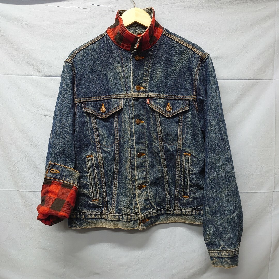 ★希少美品★80年代Levi'sデニムジャケット 赤✕黒裏地 size42L