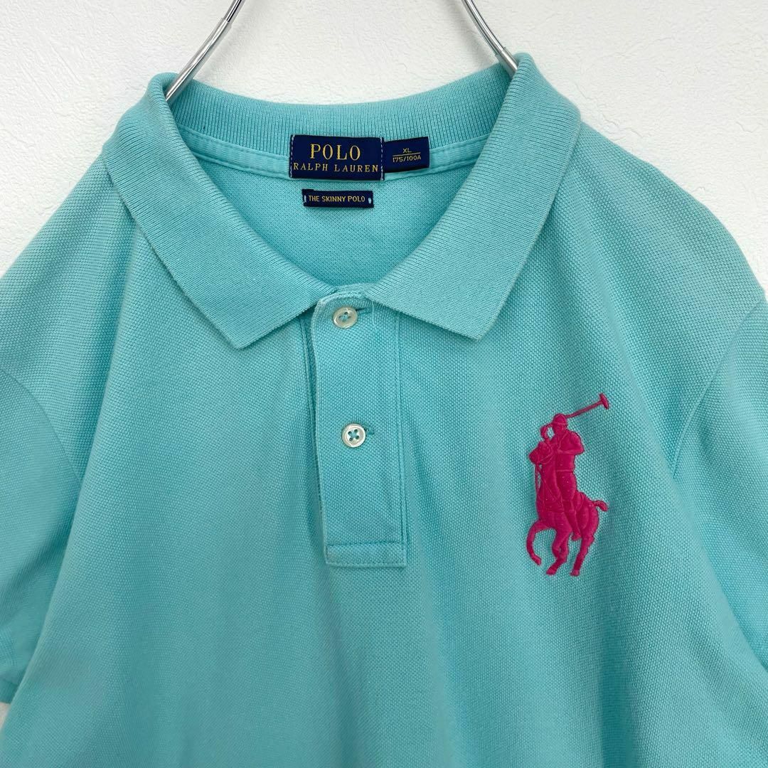 POLO RALPH LAUREN(ポロラルフローレン)のポロラルフローレン　ビッグポニー刺繍　スキニー　半袖ポロシャツ　水色　XL レディースのトップス(ポロシャツ)の商品写真