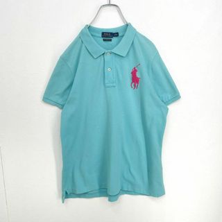 ポロラルフローレン(POLO RALPH LAUREN)のポロラルフローレン　ビッグポニー刺繍　スキニー　半袖ポロシャツ　水色　XL(ポロシャツ)