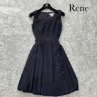 極美品✨ルネ ワンピース リボン装飾 Aライン 36号 S ブラック
