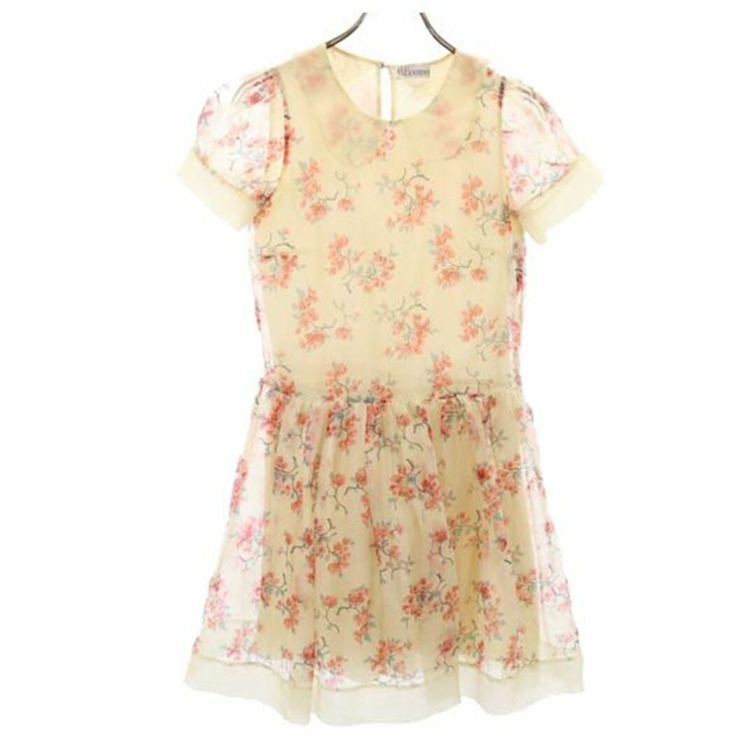 38cm袖丈レッドヴァレンティノ シルク100％ 花柄 ワンピース 38 ベージュ×ピンク RED VALENTINO レディース   【230612】