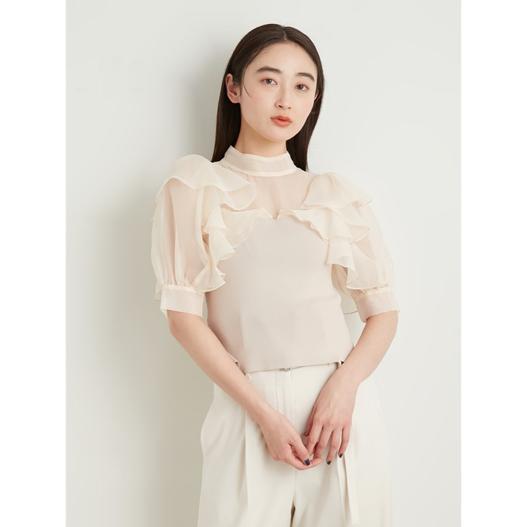 信頼も厚い Lily オーガンジードッキングニットトップス Brown Lily - Brown シャツ/ブラウス(半袖/袖なし)