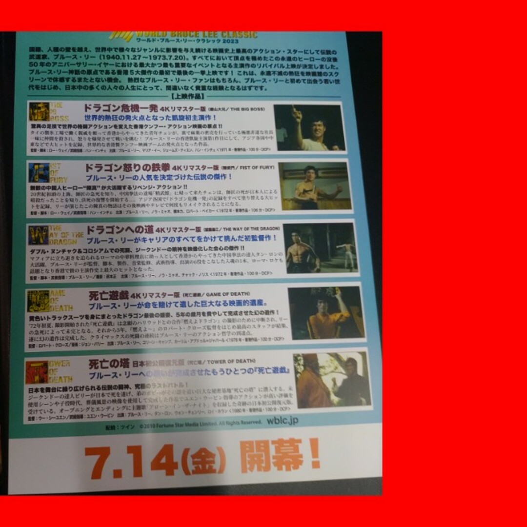ファッション ブルース リー没後50年WBLC2023 フライヤー50枚セット ブルース・リー没後50年WBLC2023 フライヤー10枚セット