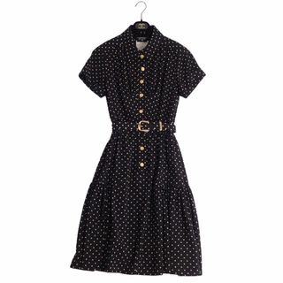 シャネル(CHANEL)の美品 Vintage シャネル CHANEL ワンピース ベルト付き コインボタン 総柄 ウール トップス レディース フランス製 36(S相当) ブラック/ベージュ(ひざ丈ワンピース)