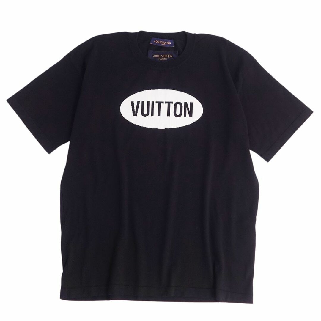 極美品 ルイヴィトン LOUIS VUITTON Tシャツ 2022SS カットソー インタルシア ジャカード ロゴ コットン トップス メンズ M ブラック
