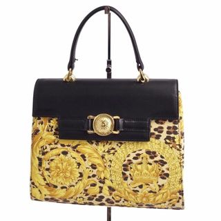 ジャンニヴェルサーチ(Gianni Versace)の美品 ジャンニヴェルサーチ GIANNI VERSACE バッグ ハンドバッグ サンバースト 総柄 カーフレザー カバン 鞄 レディース(ハンドバッグ)