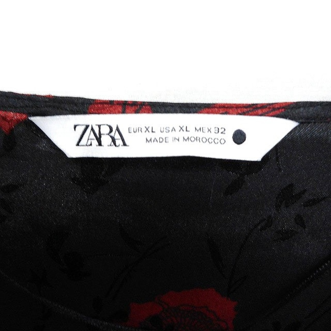 ZARA(ザラ)のザラ ZARA 花プリント シャツワンピース 長袖 ミニ プランジングネック 黒 レディースのワンピース(ミニワンピース)の商品写真