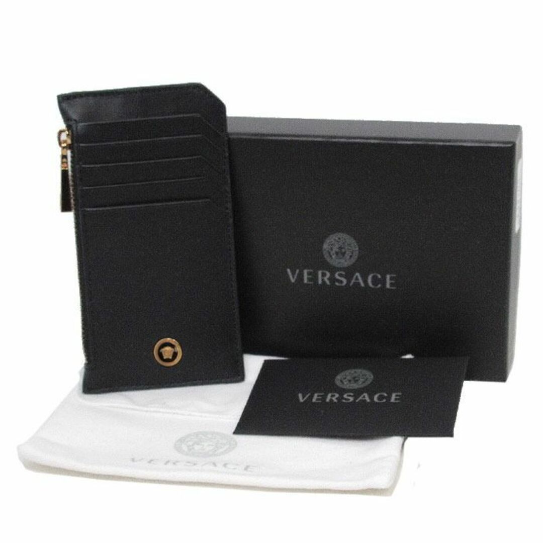 【新品】ヴェルサーチェ カードケース レディース DP37855 DVTE4 D410H(ブラック) レザー キーリング付き コインケース VERSACE