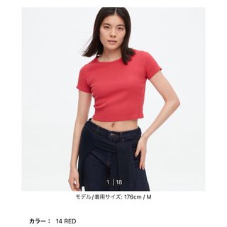 ユニクロ(UNIQLO)のUNIQLO リブクロップドT レッド XL 新品(Tシャツ(半袖/袖なし))