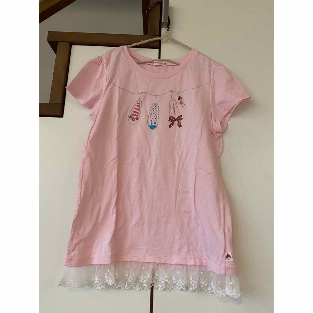 mikihouse(ミキハウス)のゆずじゅごん様専用です·͜·❤︎‬りーなちゃん 裾レースフレンチスリーブTシャツ キッズ/ベビー/マタニティのキッズ服女の子用(90cm~)(Tシャツ/カットソー)の商品写真