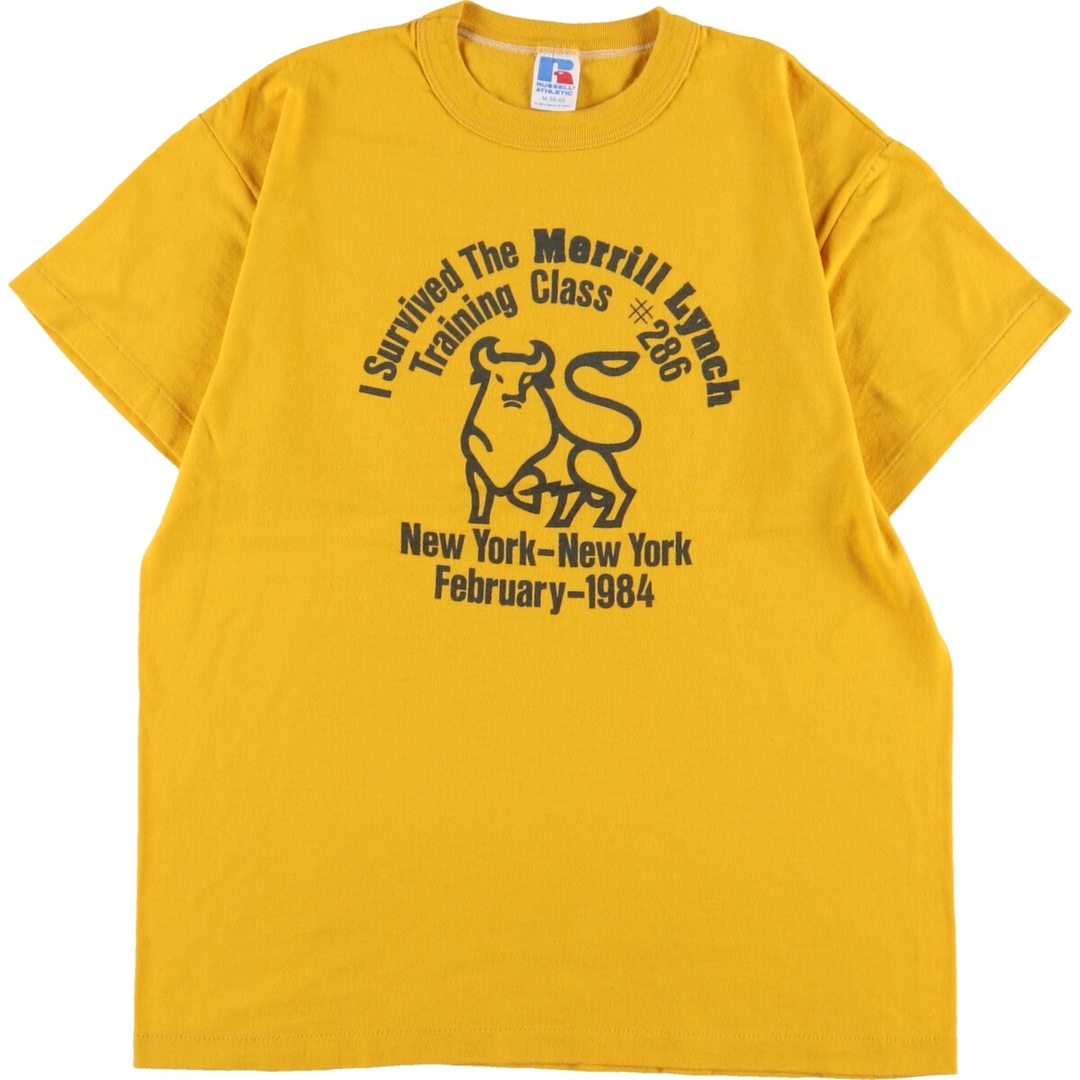 80年代 ラッセル Russell プリントTシャツ USA製 メンズS ヴィンテージ /eaa343438イエロー系黄色柄
