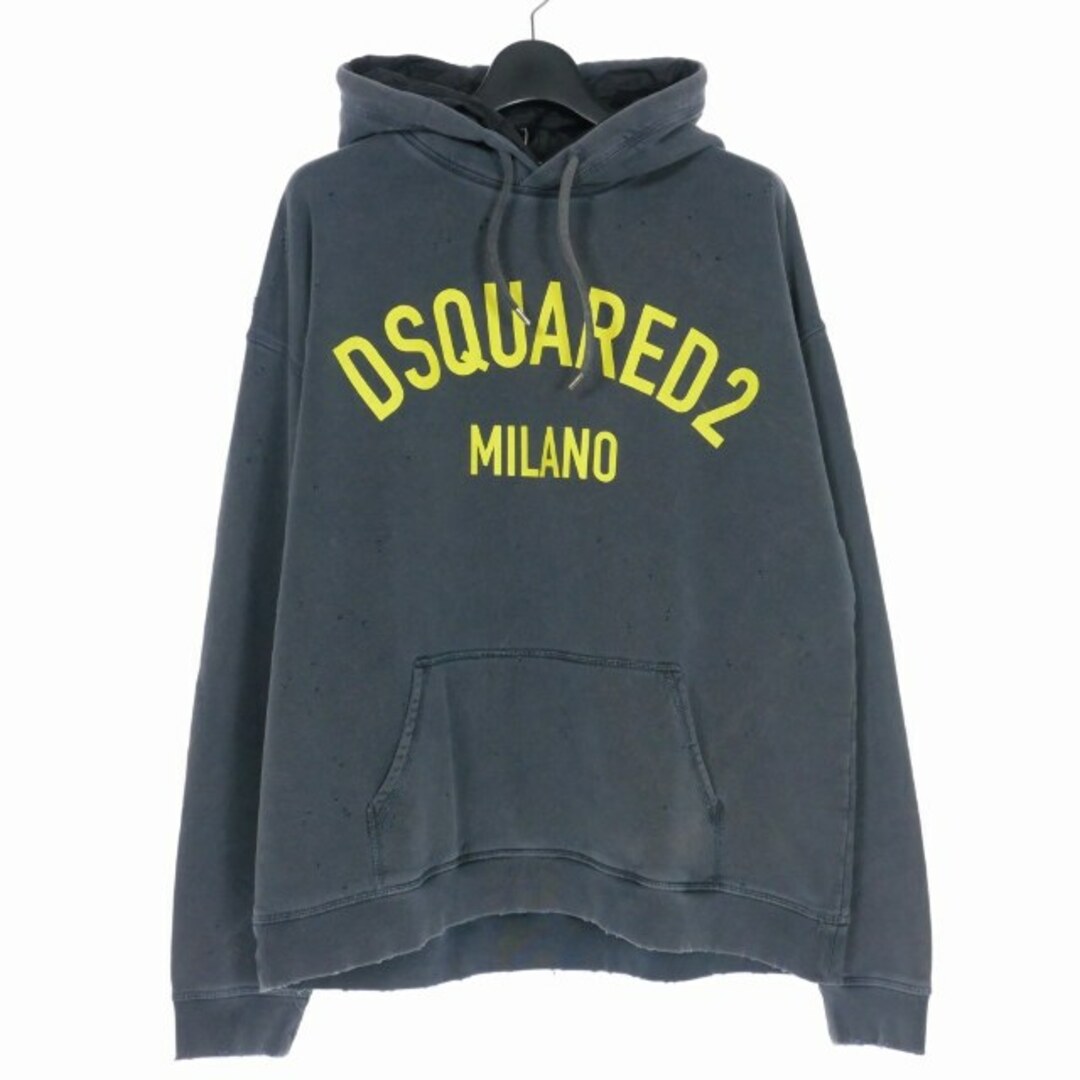 美品 ディースクエアード DSQUARED2 Tシャツ カットソー ロングスリーブ ラグランスリーブ ダメージ加工 トップス メンズ L ホワイト/ブラック