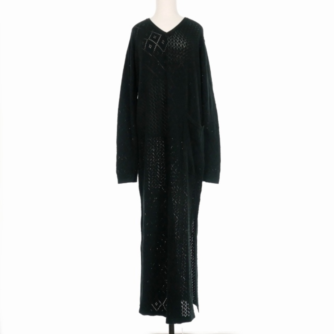 CROCHET DRESS：ワンピース ニットOP ドレス XS 黒 ブラック