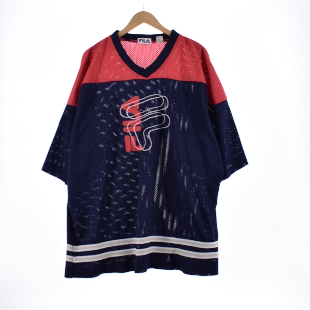 FILA(フィラ)の古着 フィラ FILA Vネック メッシュ ゲームシャツ メンズXXL /eaa343791 メンズのトップス(Tシャツ/カットソー(半袖/袖なし))の商品写真