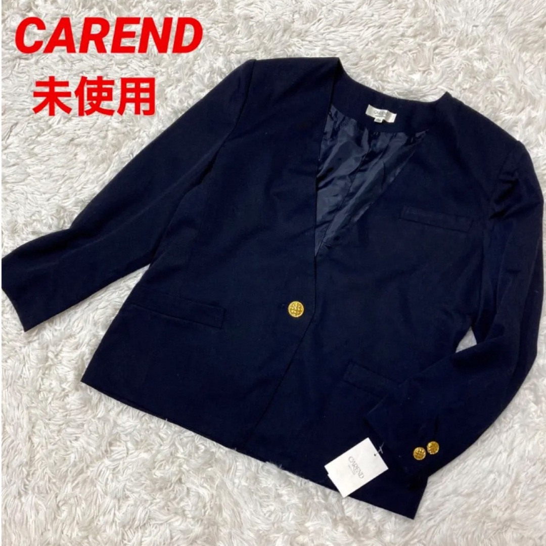 タグ付き未使用 CAREND ノーカラージャケット 紺ブレ 金ボタン ...