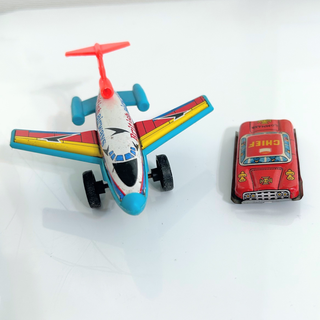 ブリキおもちゃ2個セット 飛行機 車 日本製 昭和レトロ ブリキおもちゃ2個セット 飛行機 車 日本製 昭和レトロ
