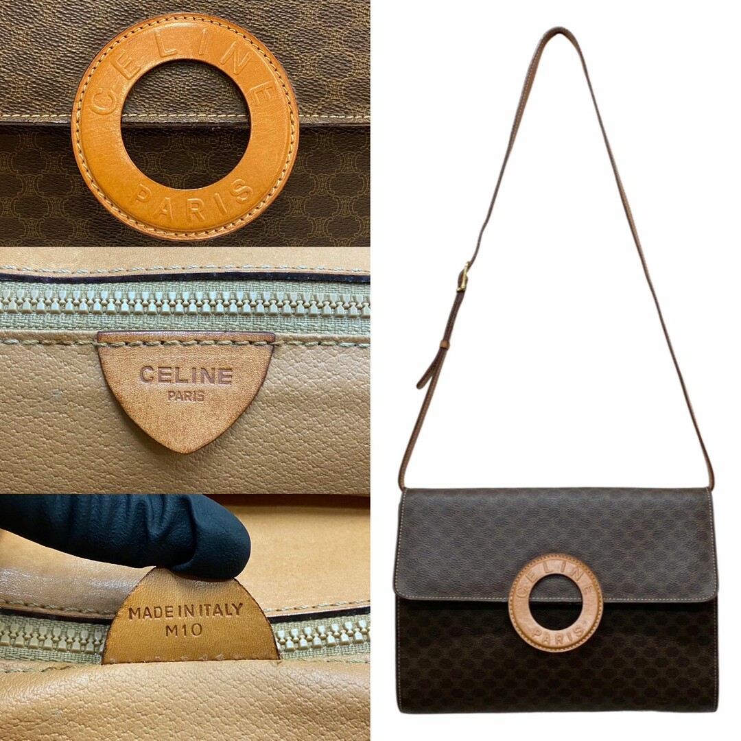 ◯カラーCELINE ヴィンテージセリーヌサークルロゴレザーショルダーバッグ