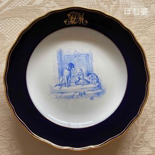 マイセン(MEISSEN)の【古マイセン】コバルト金彩／プレート「子供のいる風景／白と青の世界」④(食器)