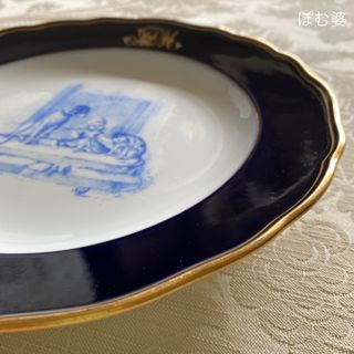 MEISSEN - 【古マイセン】コバルト金彩/プレート「子供のいる風景/白
