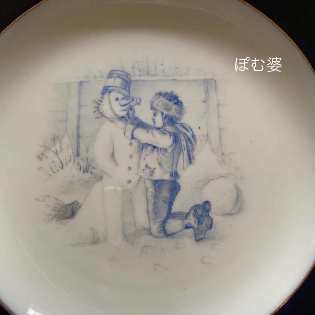 MEISSEN - 【古マイセン】コバルト金彩/プレート「子供のいる風景/白 MEISSEN - 【古マイセン】コバルト金彩/プレート「子供のいる風景/白