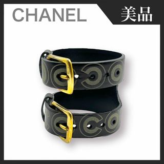 CHANEL - 【美品】CHANEL COCO 01A ココマーク バングル レザー 黒の ...