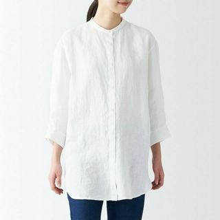 ムジルシリョウヒン(MUJI (無印良品))の●新品● 無印良品 ヘンプ洗いざらし七分袖チュニック／白／Ｌ(チュニック)