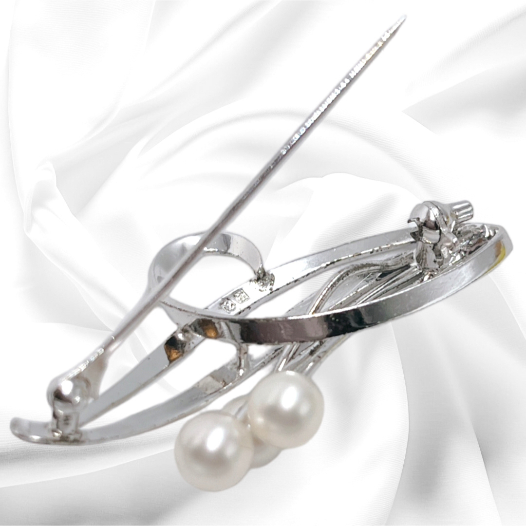 【美品】MIKIMOTO パールブローチ 3珠 本真珠 6月誕生石 シルバー製 5