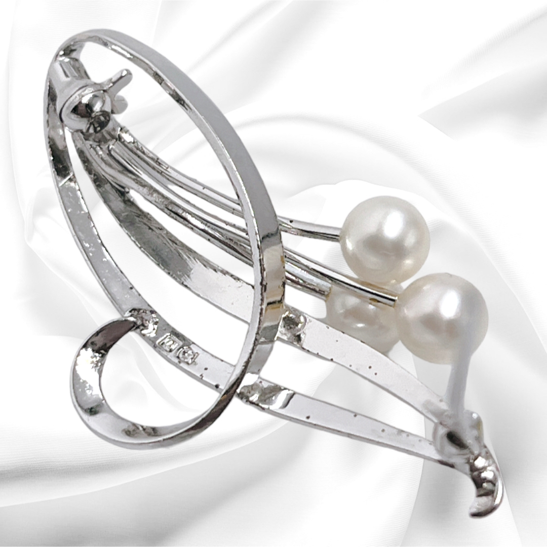 【美品】MIKIMOTO パールブローチ 3珠 本真珠 6月誕生石 シルバー製 4