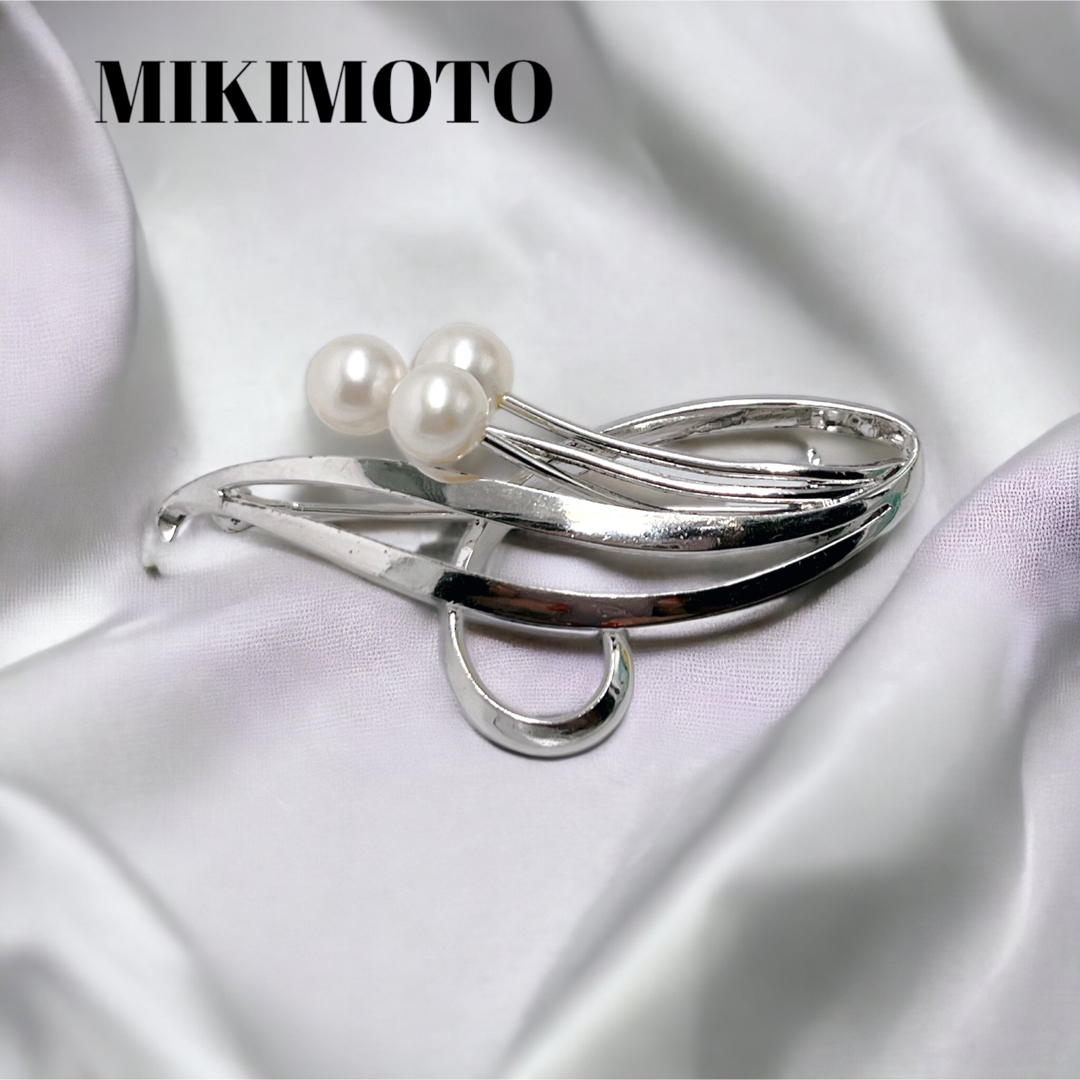 【美品】MIKIMOTO パールブローチ 3珠 本真珠 6月誕生石 シルバー製