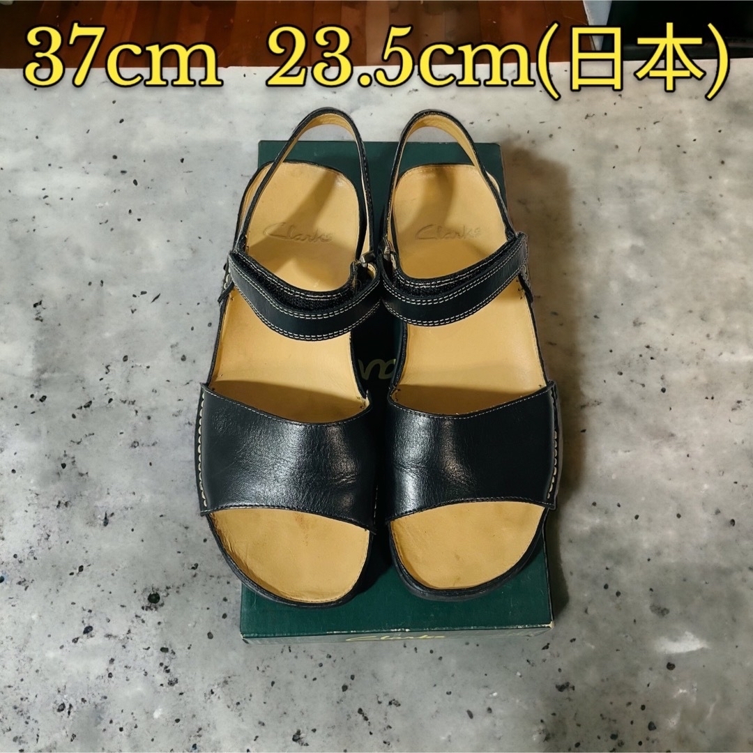 Clarks クラークス 革 サンダル 黒 37cm 23.5cm 箱付きレザーサンダル