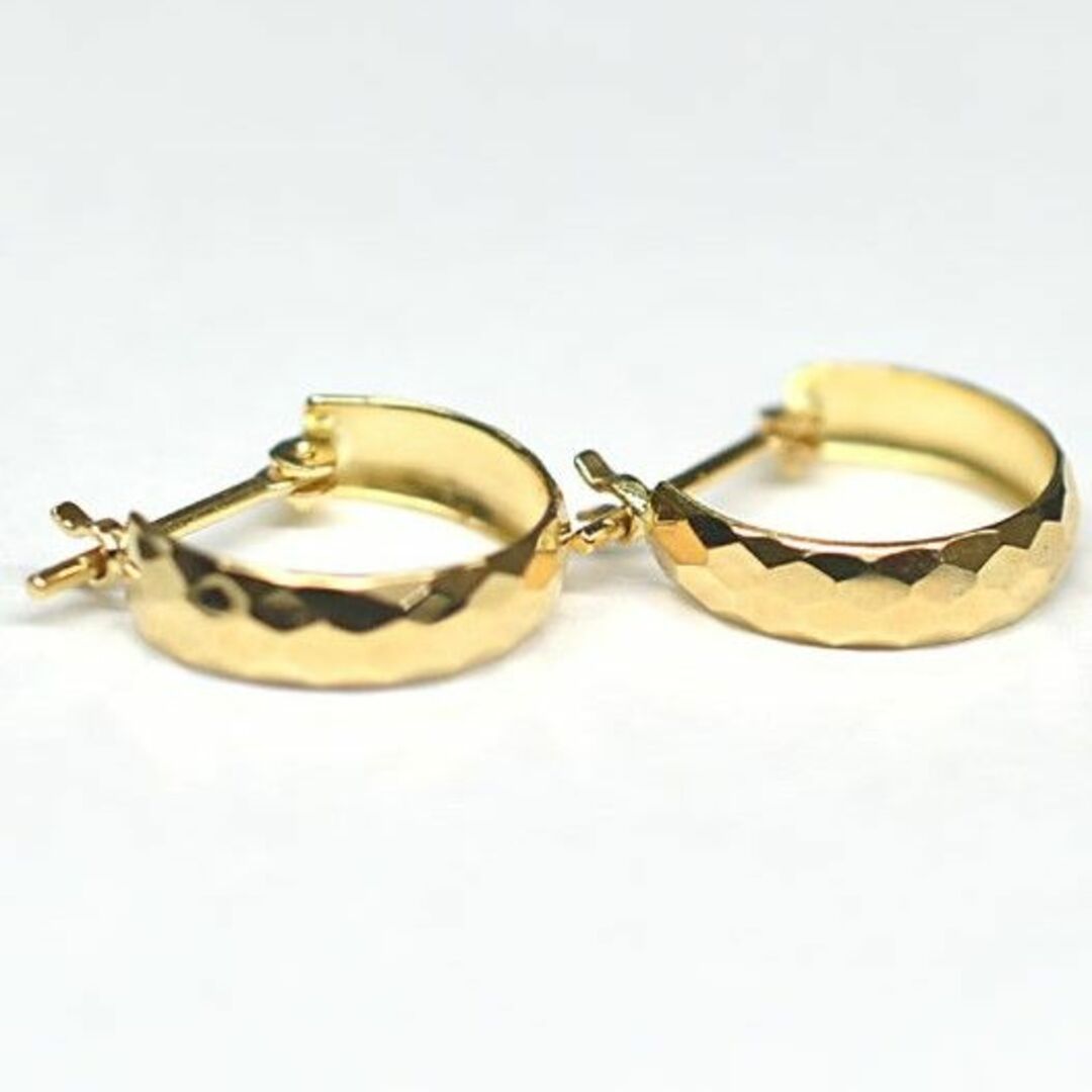 新品】18金/k18/ミラーカット/イエローゴールド/フープピアス - ピアス