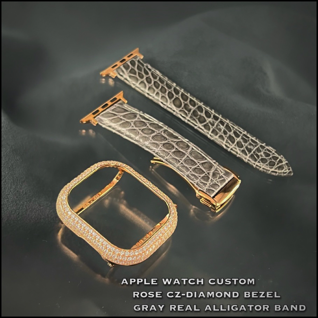 アップルウォッチ czダイヤモンドベゼル リアルアリゲーターベルト アップルウォッチ czダイヤモンドベゼル リアルアリゲーターベルト