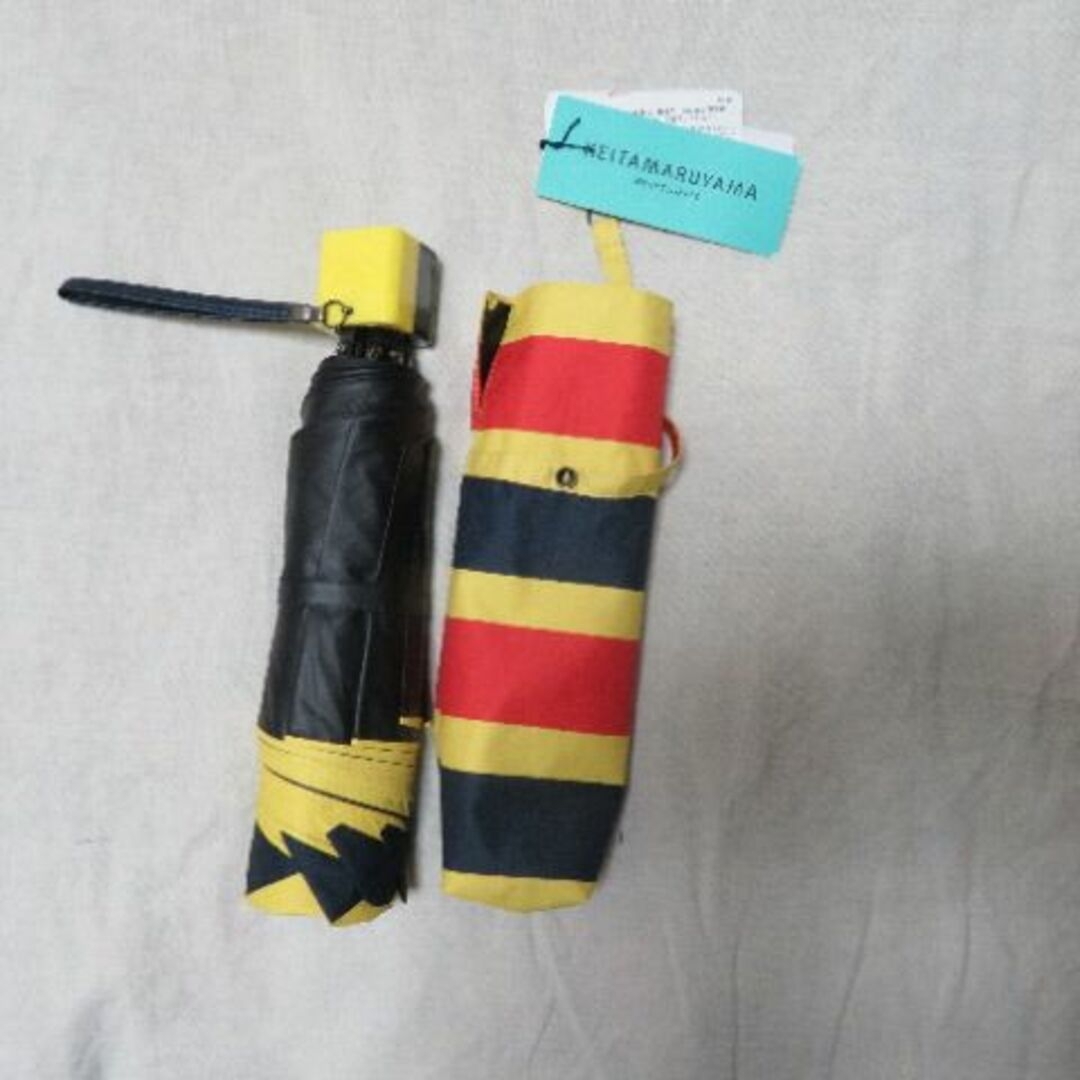 新品1.4万円 ケイタマルヤマ 紺赤黄ボーダー柄 晴雨兼用傘折1級遮光パラソル