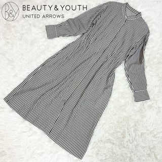 ビューティアンドユースユナイテッドアローズ(BEAUTY&YOUTH UNITED ARROWS)の美品✨ BEAUTY&YOUTH ツイルストライプバンドカラーシャツワンピース(ロングワンピース/マキシワンピース)