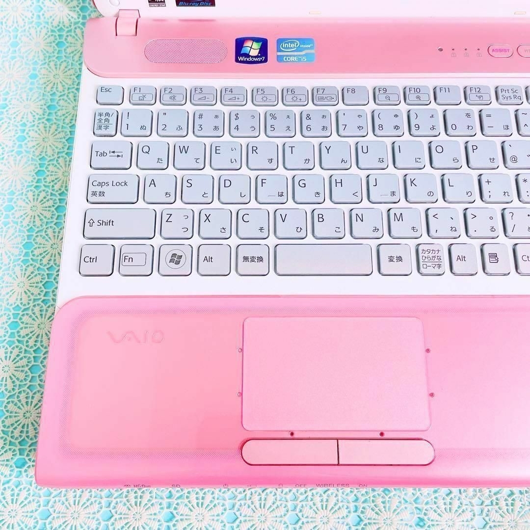 9めちゃかわピンクVAIOすぐ使えるカメラ付ノートパソコン/ブルーレイ750GB-