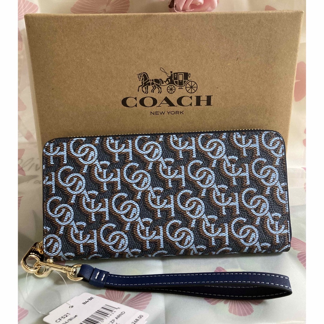 COACH(コーチ)のCOACH ネイビー モノグラム 長財布 シグネチャー（専用箱　紙袋つき） レディースのファッション小物(財布)の商品写真
