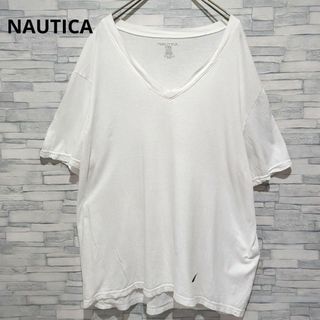 ノーティカ(NAUTICA)のNAUTICA　白Tシャツ　半袖　ホワイト無地　ワンポイント　Vネック　古着(Tシャツ/カットソー(半袖/袖なし))