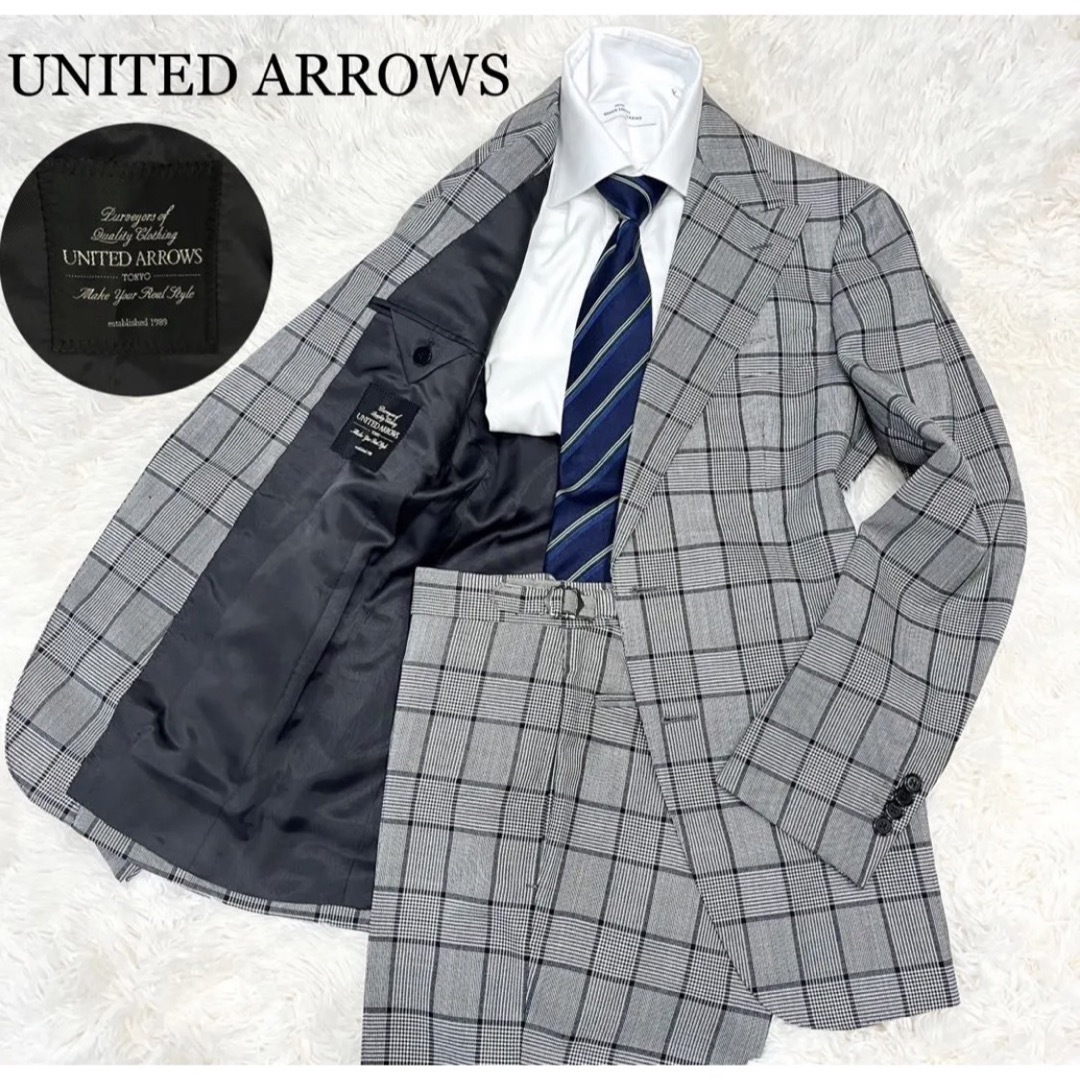 UNITED ARROWS(ユナイテッドアローズ)の美品 UNITED ARROWS細身 グレー グレンチェック 42 スーツ メンズのスーツ(セットアップ)の商品写真