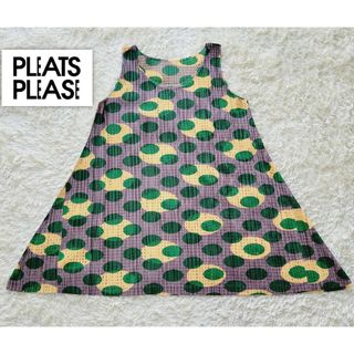 プリーツプリーズイッセイミヤケ(PLEATS PLEASE ISSEY MIYAKE)の【美品】プリーツプリーズ　イッセイミヤケ　ドット　ノースリーブ　ワンピース(ミニワンピース)