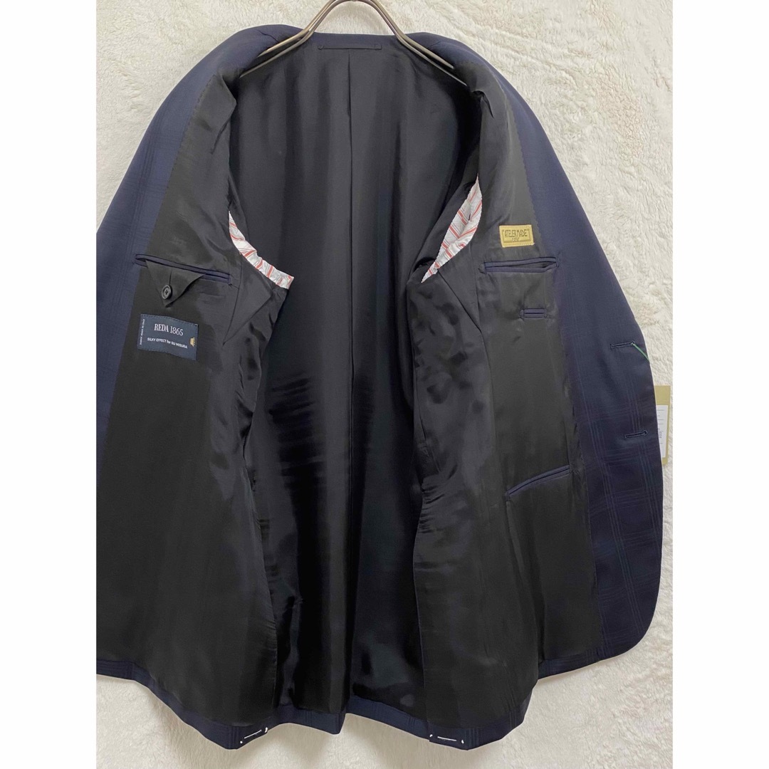 新品】イタリア REDA生地使用 メンズ スーツ A5 M 濃紺 チェック柄