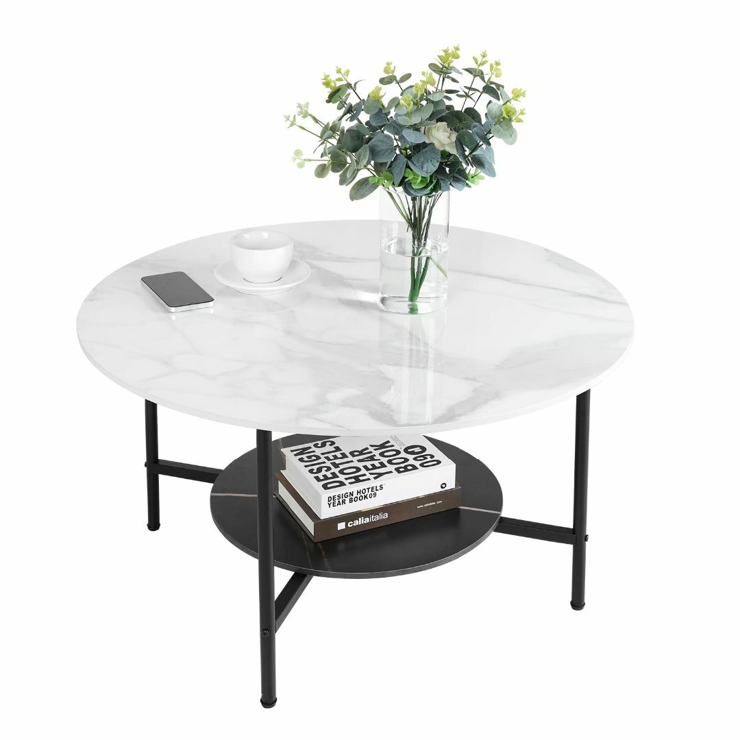 UNHO センターテーブル 大理石 ローテーブル 丸型 幅80㎝ リビングテーブ
