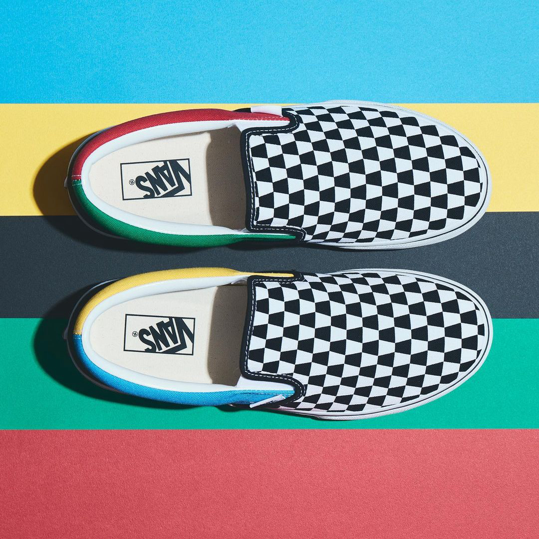 VANS(ヴァンズ)の27.5cm【VANS 】アナハイム　スリッポン チェッカー　ピンク×パープル メンズの靴/シューズ(スニーカー)の商品写真