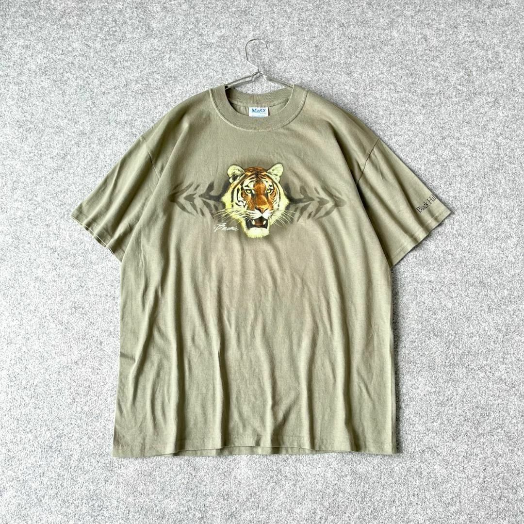 ART VINTAGE(アートヴィンテージ)の【vintage】虎 タイガー プリント ルーズ レトロ Tシャツ カーキ L メンズのトップス(Tシャツ/カットソー(半袖/袖なし))の商品写真