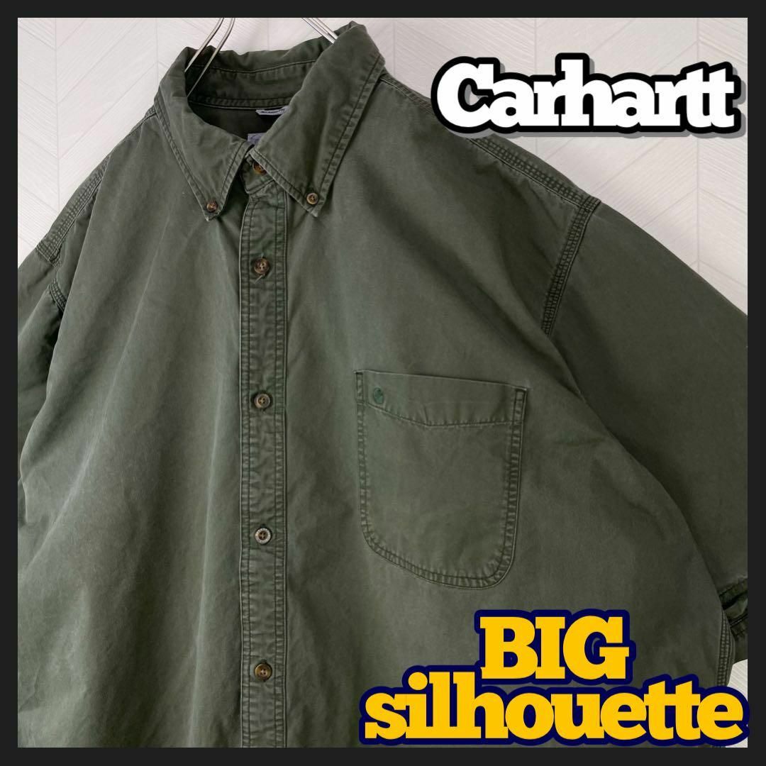 carhartt(カーハート)のCarhartt 超ビックサイズ シャツ 半袖 ボタンダウン 刺繍ロゴ US古着 メンズのトップス(シャツ)の商品写真