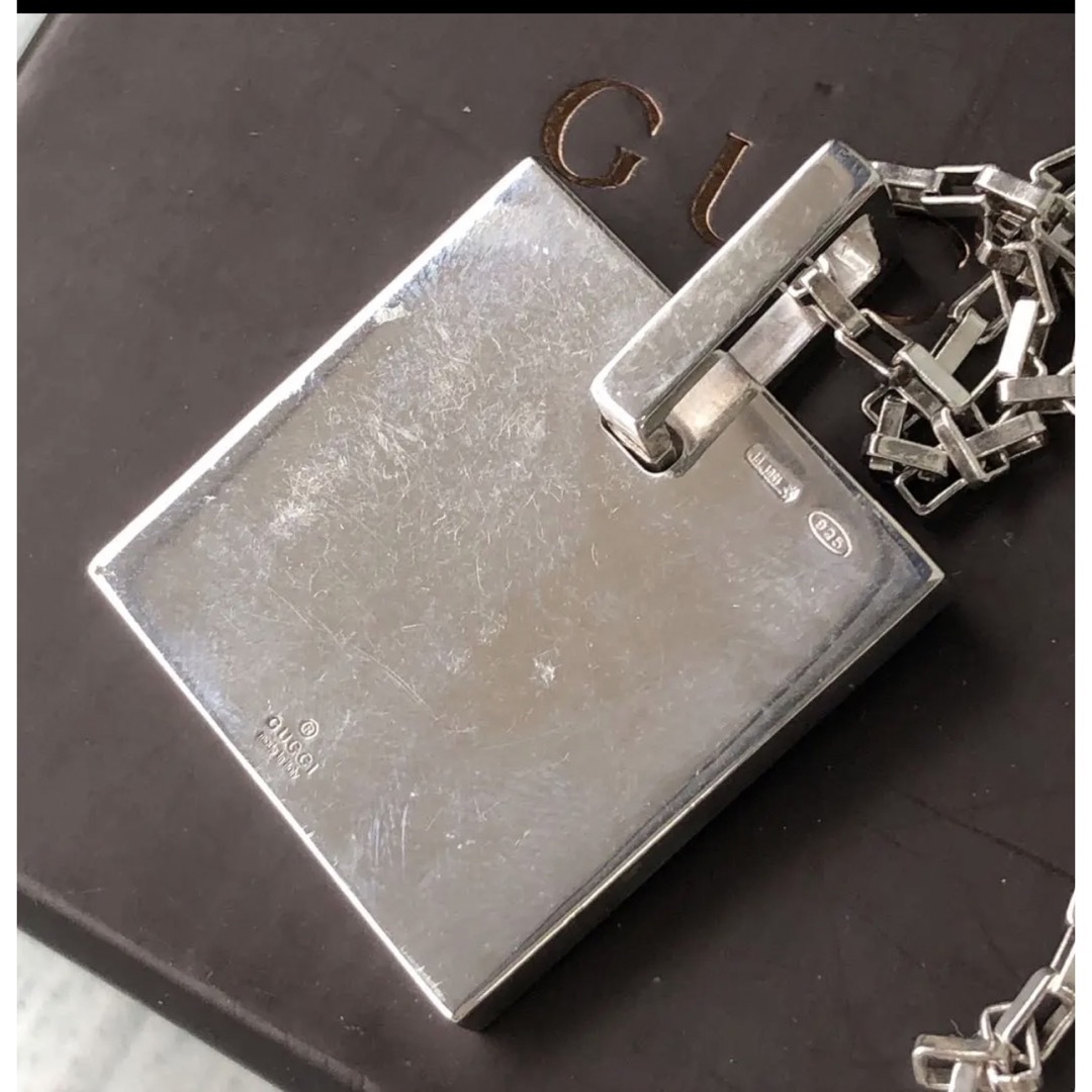大振り GucciグッチプレートGペンダント ネックレス シルバー925 35g
