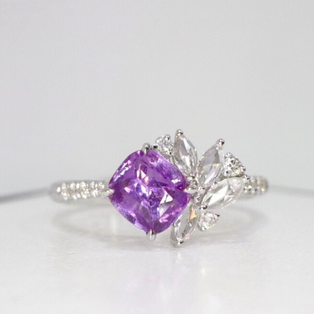 天然 パープル サファイア ダイヤ リング1.29ct k18 f